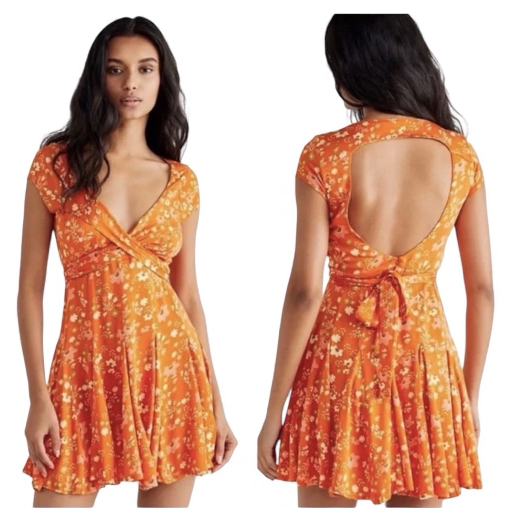Free People It Takes Two Floral Print Deep Tie V-Neck Mini Dress